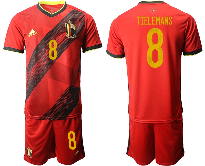 Men 2021 European Cup Belgium home red #8 Soccer Jersey->belgium jersey->Soccer Country Jersey